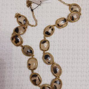 Chico's NWT Reversible Animal Print/Brown Gold Tone Necklace